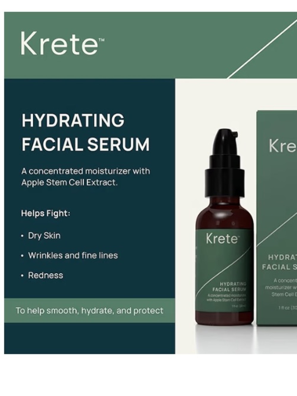 KRETE  Hydrating Facial Serum for Men NWT Apple Stem Cell Extract 1 oz - Picture 3 of 9